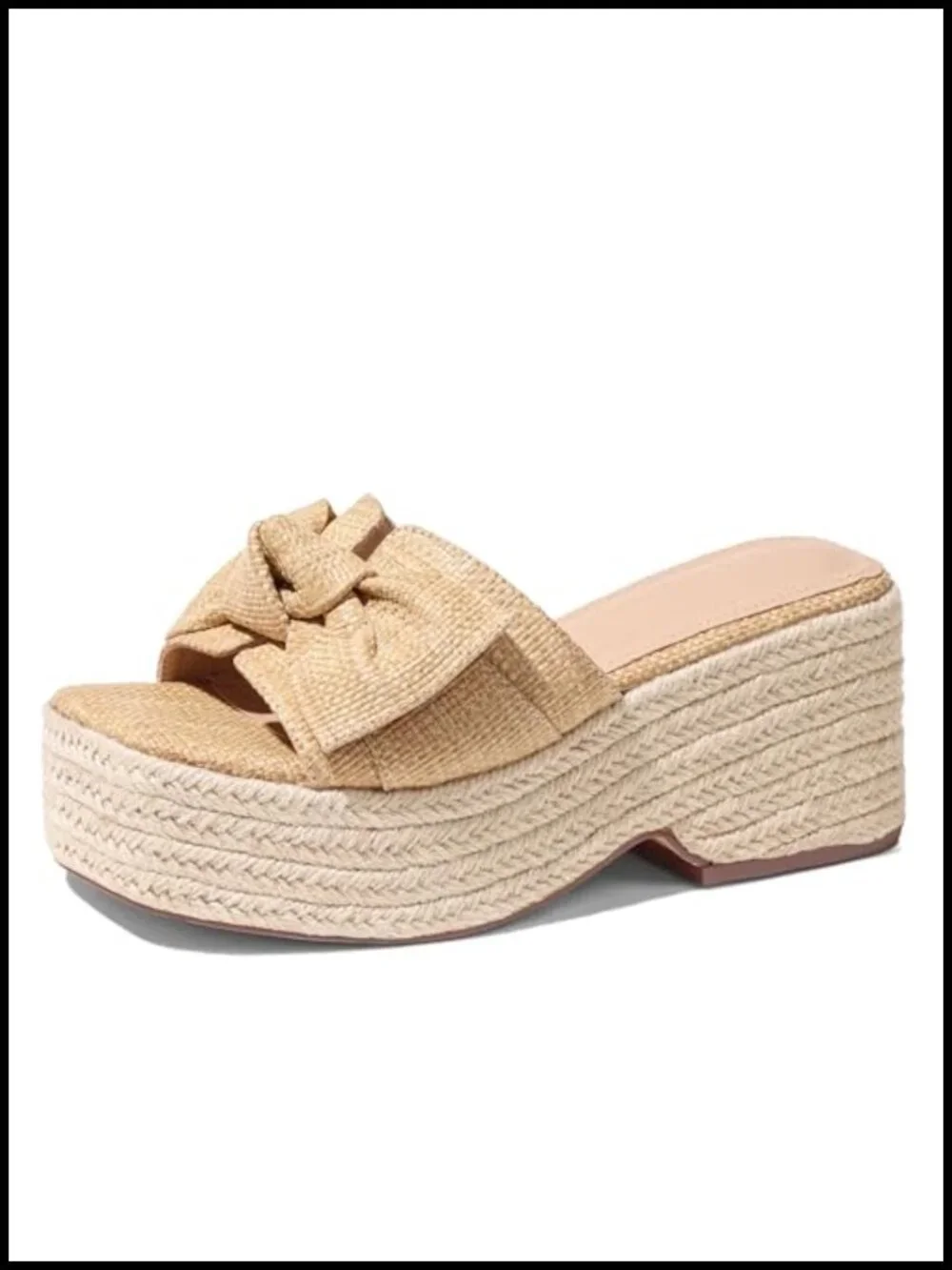 Raffia Platform Espadrille Wedge Sandals with Bow
